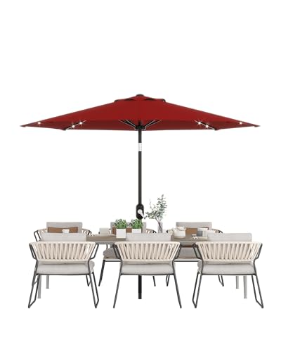 Patio Umbrella with Lights, 8 Ribs Outdoor Market Table Umbrella for Pool, Deck, Backyard (Red, 10FT)