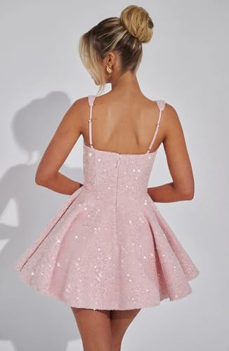 Short Homecoming Dresses for Women 2025 Sequin A Line Spaghetti Strap Mini Party Dress with Bow3