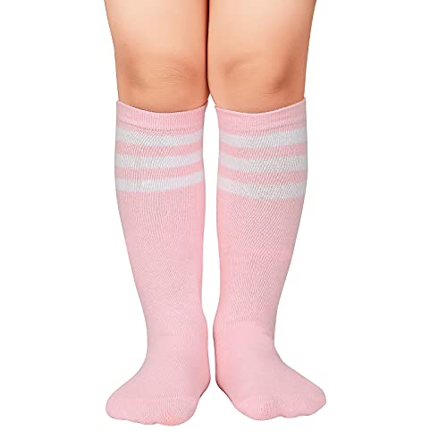 Toddler Soccer Socks Striped Knee High Socks for Girls Boys Athletic Socks Tube Socks Kids Blue White & Red White & Pink White S2