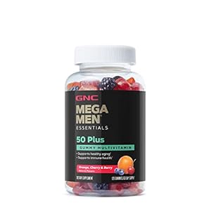 GNC Mega Men Essentials 50 Plus Gummy Multivitamin | Supports Healthy Aging and Immune Health | Orange, Cherry, and Berry | 120 Count