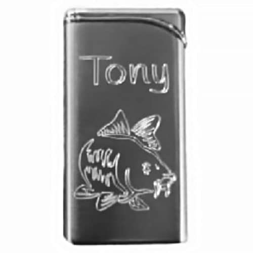 Gravure Au Diamant Durable Briquet Tempête Turbo Flamme Gravé Personnalisé A Votre Goût (Ici Brochet) prénom Au Choix Briquet Noir Argenté Chasse