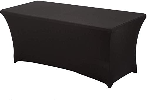 Gold Fortune 4FT Black Long Stretch Spandex TableCloth - Trade Show Rectangular Cover,Durable & Thight Fit