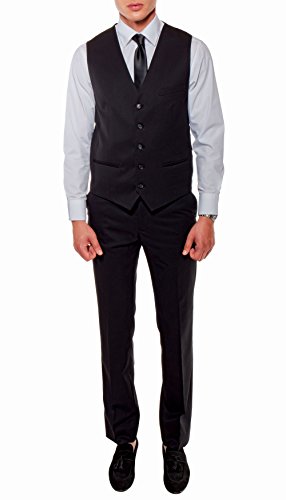 Ferrecci Men's Savannah Collection Black Slim Fit 3 Piece Suit Jacket With Vest And Trousers - 42R #TOP2