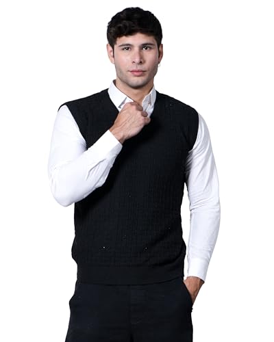 Image of Men Woolen V-Neck Solid Plain Design Sleeveless Pullover Heavy Rainbow Fabric Winter Wear Pure Wool Cardigan for Men Fully Warm Pullover Free Sizes