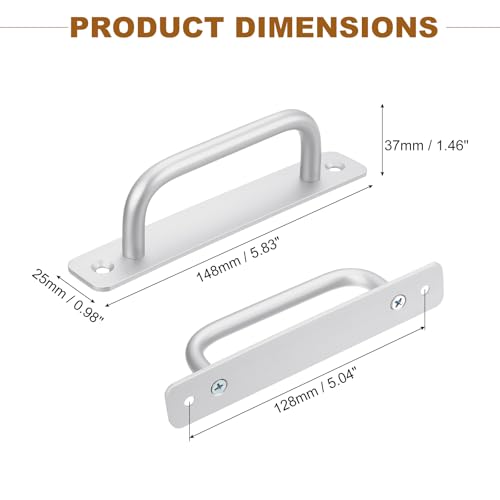 Image of uxcell 6Pcs Barn Door Handles, 128mm / 5 Inch Hole Center Sliding Gate Door Pull Handle Aluminum Alloy Cabinet Handles with Base and Screws for Kitchen Bathroom Wardrobe Closet (Silver)