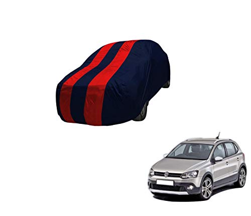 Image of Auto Hub Car Cover Compatible with Polo Cross with Mirror Pocket,Triple Stitched, Weather Proof, Polo Cross Car Cover- Navy-Red