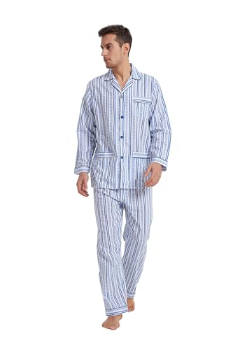 Image of GLOBAL Mens Pajamas Set, 100% Cotton Woven Drawstring Sleepwear Set with Top and Pants /Bottoms