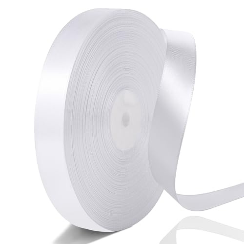 91m Satinband Weiss, 2cm Geschenkband Weiß Schleifenband Weiss Dekoband Stoffband Weißes Band für Valentinstag Ostern Hochzeit Geburtstag Party Geschenkverpackung
