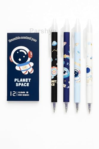 Image of Alokik 12 Pcs Planet Space Erasable Gel Pen Set 0.5mm Fine Point - Cute Astronaut Cartoon Erasable Pens with Eraser Tip, Smooth Writing Retractable Gel Pens for Kids School Office Stationery