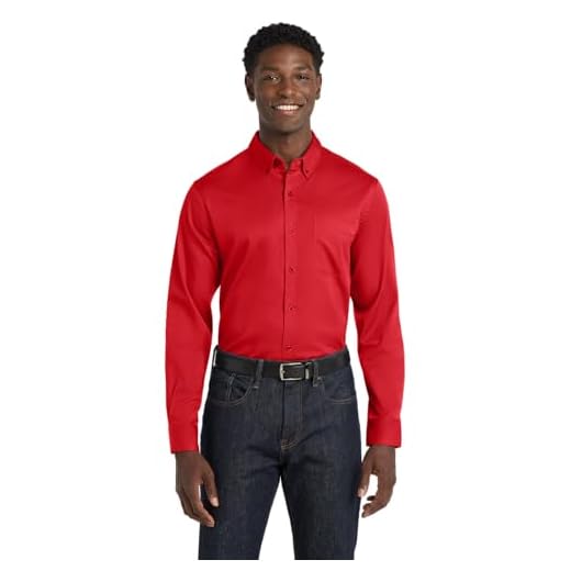 Port Authority Long Sleeve SuperPro React Twill Shirt. W808-Rich Red-Large