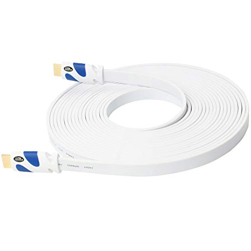 Postta Flat Hdmi Cable 50 Feet Flat Hdmi 2.0 Cord Support 4K, 3D, 2160P, 1080P, Ethernet And Audio Return-White-Blue #TOP2