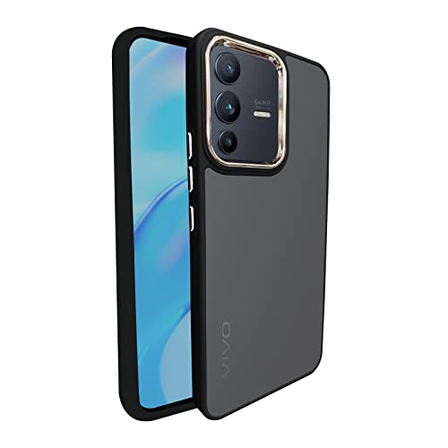 Image of A rtistque Frosted Translucent Back Cover Case for Vivo V23 Pro 5G | Electroplated Chrome Ring | Raised Camera Edges for Protection | Smooth Sides TPU - Black