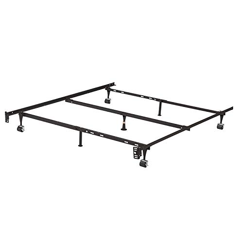 K and B Furniture Co Inc K & B B9003 1.25-inch Iron Steel Bed Frame with Center Support, 3 Support Legs and 4 Roller Wheels.