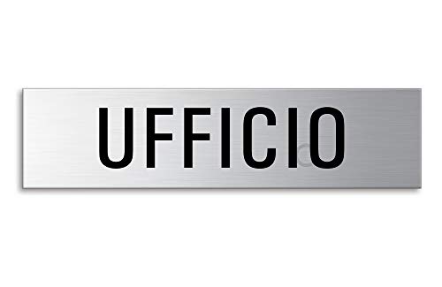Targhetta per porta UFFICIO 160x40 mm in acciaio inox fine opaco spazzolato autoadesivo No.10132