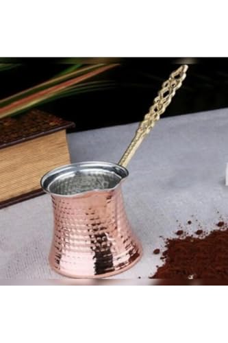 Cezve, 2 Kişilik Fincanlık Sapı Isınmayan İçi Kalaylı Bakır Bakır Kahve Cezvesi