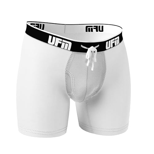 UFM Men’s Viscose Boxer Brief w/Patented Adj. Support Pouch Regular White 35-38