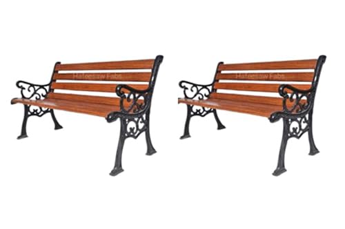 Cast Iron Outdoor Bench with 8 FRP Streep 3 Seater Garden Bench for Indoor & Outdoor Park | Patio | Living Room | Garden Chair | Balcony | Benches Waterproof (Set of 2)