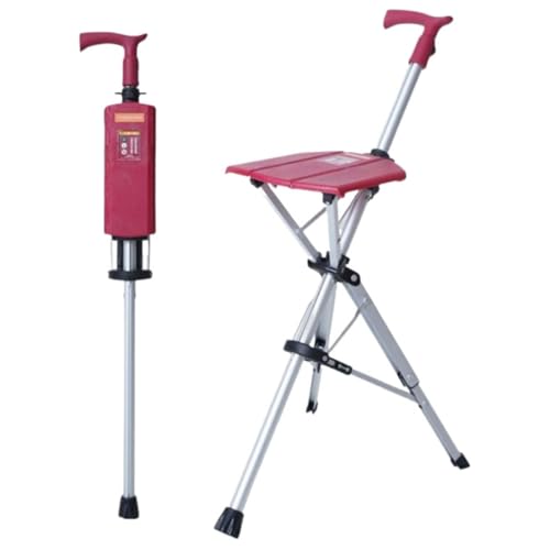 座れる杖 ステッキチェア 軽量 折りたたみ杖椅子 携帯いす 2 in 1 コンパクトチェア アルミ製 耐荷重120kg 三脚アウトドア 行列 登山 お釣り お年寄り つえ 高齢者 男女兼用 散?滑り止め 落下防止 スティック 旅行 遠足 (ローズレッド,手