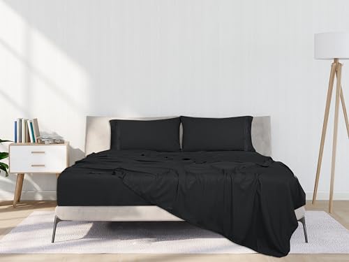 Image of ROYALE LINENS 3 Piece Twin Sheets Set - Soft Brushed 1800 Microfiber Bedding - 1 Fitted and 1 Flat Sheet, 1 Pillow case - Wrinkle Free & Fade Resistant - Hotel Luxury Bed Sheets Set (Black, Twin)