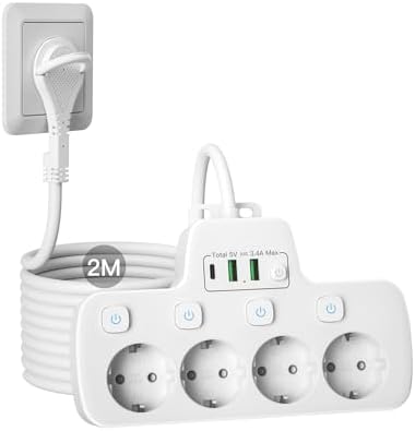 Ciabatta Elettrica 5 Posti Con USB - Presa Multipla Salvaspazio Interruttori Indipendenti Bianco - Foto 9