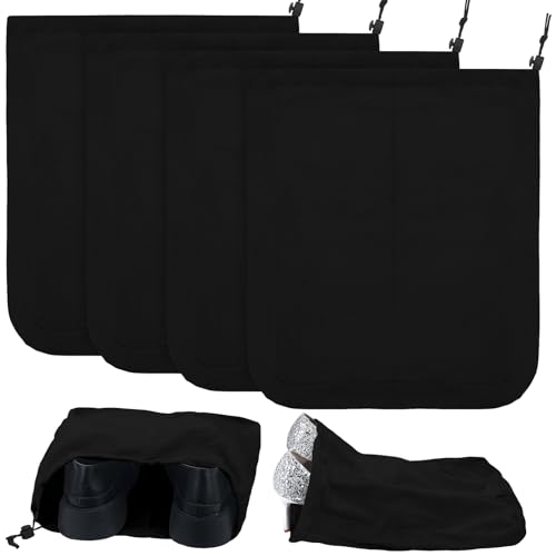 Image of 4 Pcs Travel Shoe Bags Spandex Shoes Pouch with Interior Divider and Drawstring for Women Men Luggage Packing (Black)