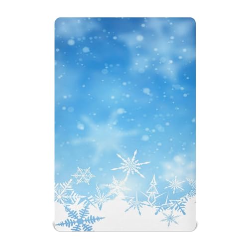 Moudou Christmas Blue Snowflake Playard Sheet for Boy Girls, Soft Breathable Fitted Toddler Sheet for Standard Playard Bed Mattress, 39 x 27 x 5 Inch