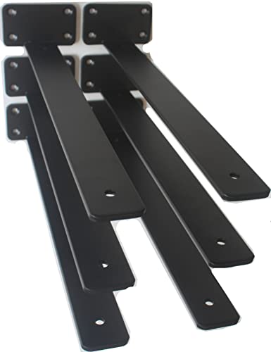 6 Pack - 16 inch Black Hidden L Shelf Bracket (1/5 Inch Thicked) Iron Floating Shelf Brackets Rustic Industrial Metal Brackets for Shelf Support