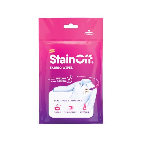 Image of StainOff Stain Remover Wipes For Tough Stains like Tea, Curry, Mud Stains, Helps Remove Stains from White and Coloured Clothes, Fabric (5 in 1 Pack)