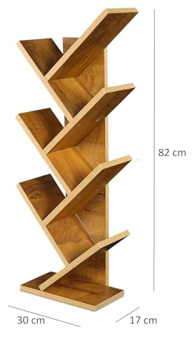 Image of SBF Furniture Modern Tree Shape Wood Bookcase, 7-Tier Book Rack, Storage Rack Shelves in Living Room, Free-Standing Books Holder Organizer, Space Saver for Home, Office, Set of 1 (DIY) (Yellow)