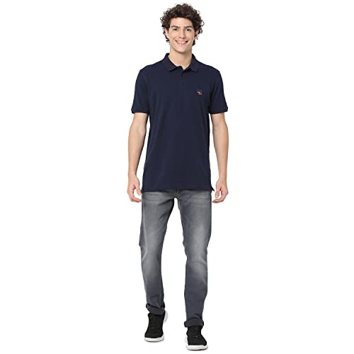 Image of Spykar Men's Slim Fit Polo Neck Half Sleeve Solid Casual T-Shirt