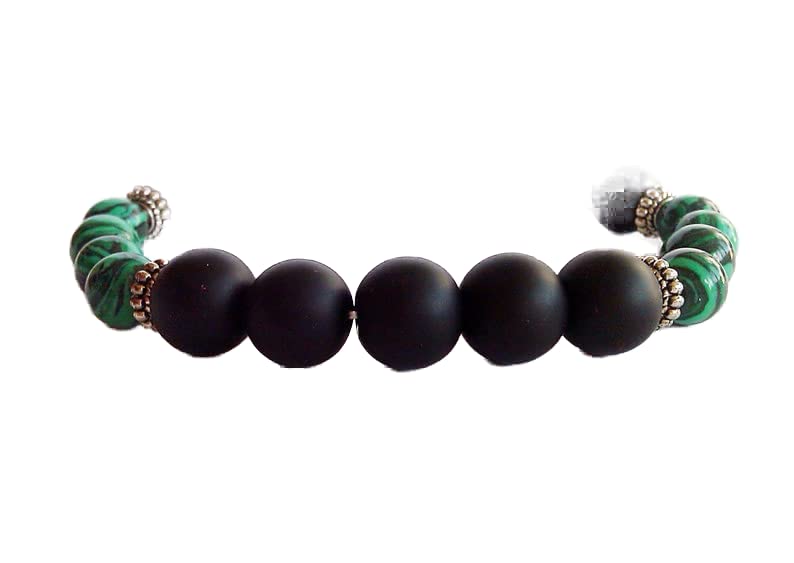 Bracelet malachite et onyx 10mm pour méditation et guérison