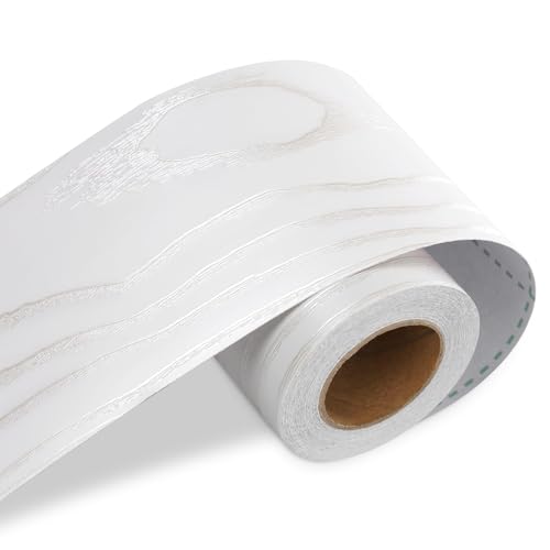 LaCheery Cenefa adhesiva para Espejo Baño Blanca 7.6cm x 500cm Cenefa Adhesiva Cocina Madera Blanco PVC Impermeable Frisos de papel pintado Vinilo Autoadhesivo para Salón Frisos Adhesiva para Pared