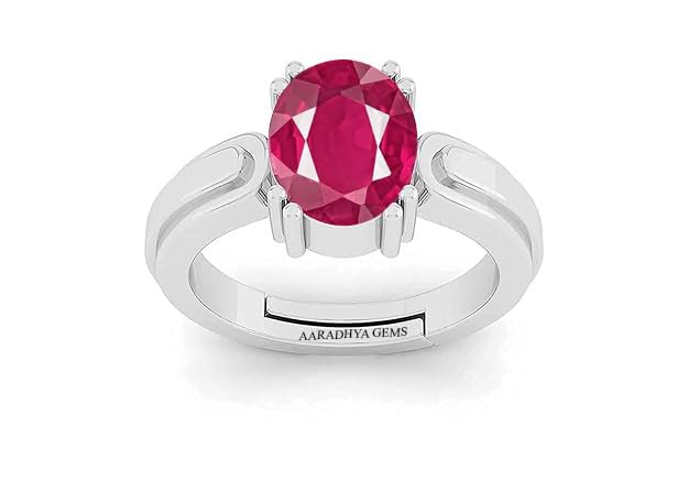 9.25 Ratti 8.27 Carat Ruby (Manik/Manikya/Maneek) Gemstone Panchdhatu White Silver Plated Ring For Astrological Purpose (Lab - Teseted), For Unisex-Adult - Adjustable-image-1