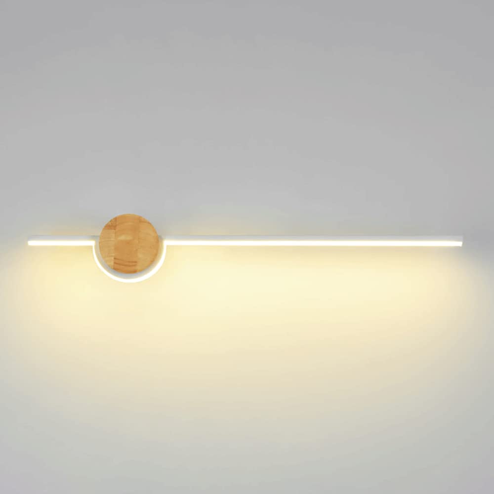 Aplique de pared largo de metal blanco y madera con acabado minimalista