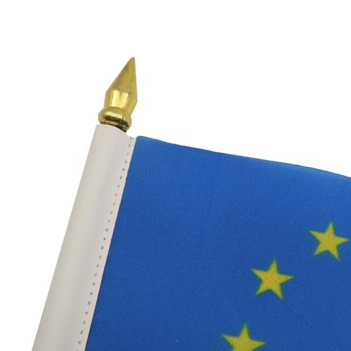 AZ FLAG - Tischflagge Europäische Union - 15x10 cm Goldene Splitze - Europa Tischfahne 10 x 15 Cm - Flaggen