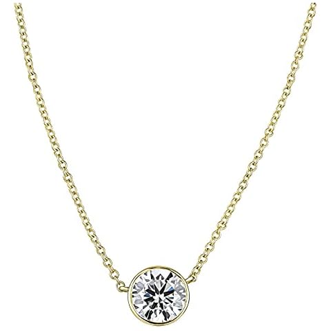 The Diamond Channel Certified Brilliant-Cut Diamond Bezel-Set Necklace in White, Yellow or Rose Gold (K-L Color, I2-I3 Clarity) - 16" 2" Extender - Choice of Carat Weights (yellow-gold.75) Cover