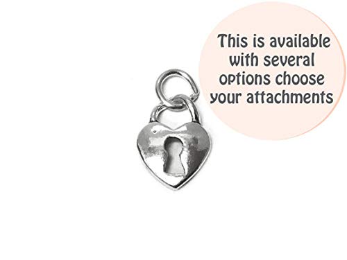 Lock Heart Charm Sterling Silver 9.5mm, Silver Heart Charms, Sterling Silver Charms, Valentine Charms, Love Charms Lock Heart Charms - SP437 (16 inch Chain) - (2 Charms)