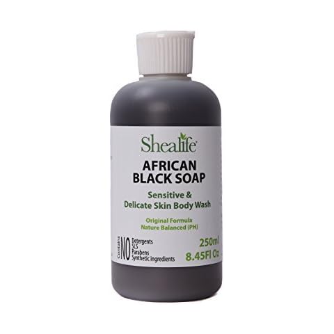 African Black Soap Liquid, 250ml, 8.45 Fl Oz, using Shea Butter, & Virgin Coconut Oil. Contains No SLS, Detergents & Parabens. Ideal for very Sensitive Skin types. Unscented Cover