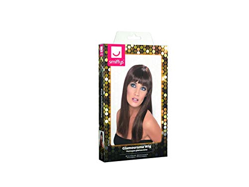 Smiffys Glamourama Wig, Brown Long, Straight with Fringe, Ladies Glamour Wigs Fancy Dress, Adult Dress Up Wigs - Image 4