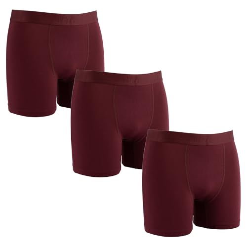 ZAKIRA Calzoncillos Bóxer para Hombre en Tencel Modal, Ropa Interior Ultrasuave, Transpirable y de Secado Rápido, Pack de 3 (Burdeos, L)