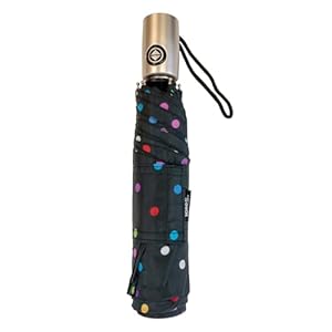 Totes NeverWet technology, Auto Open Auto Close, Colorful dots on Black 43″ arc Umbrella,, Medium