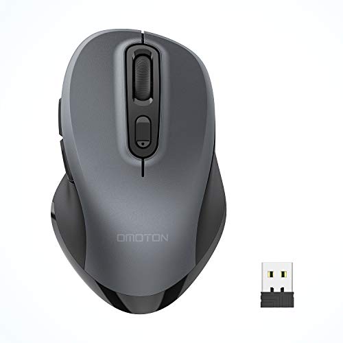 Wireless Mouse, OMOTON 2.4G Wireless Ergonomic Mouse with 4 Adjustable DPI, 6 Buttons and USB Receiver for Desktop, Laptop, Notebook, PC, Chromebook, Grey