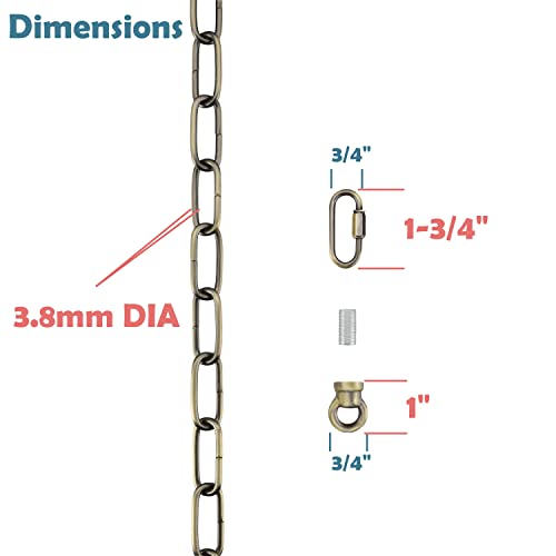 Image of Aspen Creative 21116-51,Steel 15 Feet Heavy Duty Chain & Quick Link Connector for Hanging Up Maximum Weight 50 Pounds-Lighting Fixture /Swag Light /Plant in Antique Brass.9 Gauge.