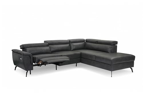 Grey Faux Leather Corner Sofa with Electric Recliner – L Shaped Sofa with Storage Chaise, Adjustable Headrests and USB Port, Grey Right Hand Corner Couch for Living Room - VITTORIO