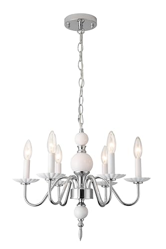 Modern Farmhouse Chandelier White and Chrome Chandelier Lighting 6 Lights