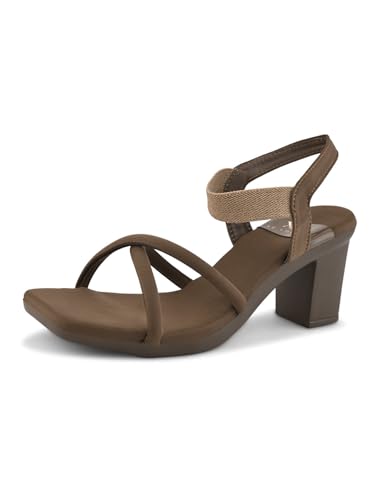 Image of XE Looks Women's Stylish Block Heels | Open-Toe Sandals with Elastic Support | Anti-Skid Sole & Cushioned Footbed Block Heels For Girls