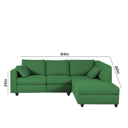 Image of Florian RHS 4 Seater L Shape Sofa Set for Living Room (Green Fabric) Premium Fabric Sofa