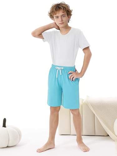 Image of Cooraby 2 Pack Boys Pajamas Shorts with Drawstring Pockets Teens Pull-on Pajamas Shorts Sport Casual Shorts for Youth