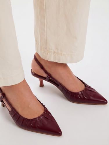 Image of Coutgo Women Slingback Kitten Heels Pointed Toe Slip On Pleated Dress Shoes | Women's Pumps,Low Heels,Closed Toe,Short Heels,Comfortable,Work Shoes,Party,Wedding,Dressy Casual