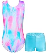 Domusgo Girls Gymnastics Leotards Set One Piece Sleeveless Tumbling Outfits with Matching Shorts ...